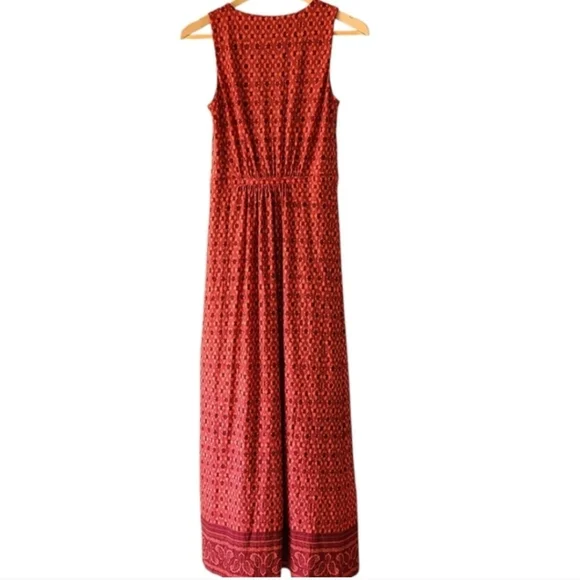 Garnet Hill Red Patterned sleeveless Maxi Dress S Tencel Bohemian Casual Cottage - Picture 4 of 7